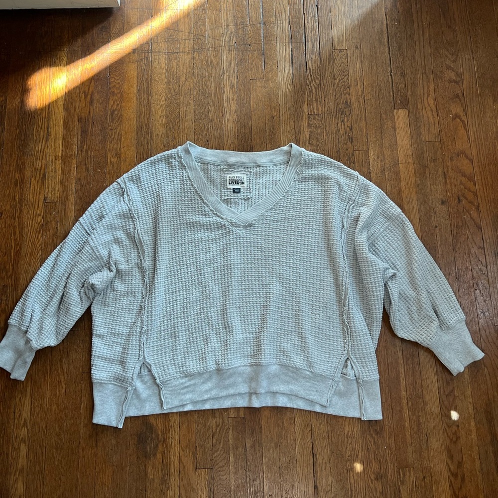 AE Oversized Big Hug Waffle V Neck Sweatshirt Sweater